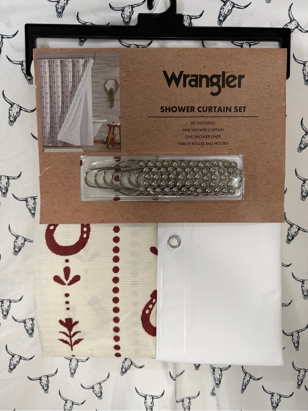 Wrangler Cream and Red Western Pattern Shower Curtain Set